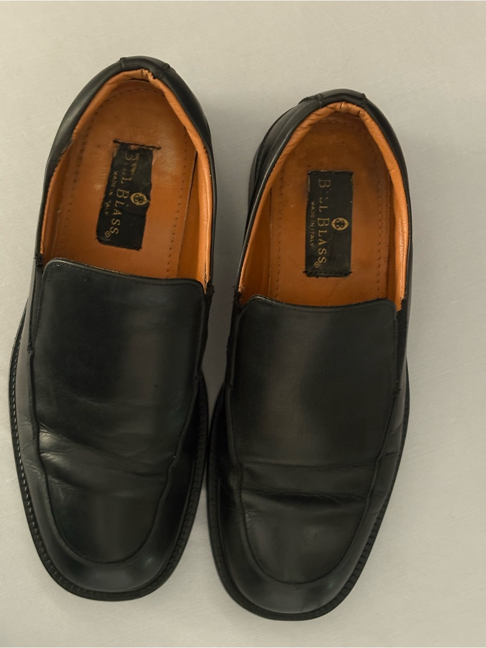 bill blass Black Leather Slip-On Loafers with Tan Interior